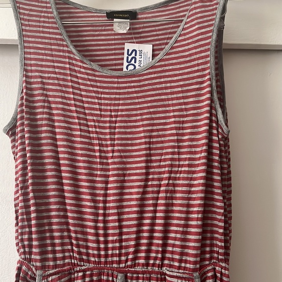 Espresso stripped knit maxi dress with elastic at waist and pocket. - Picture 1 of 7